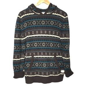 MODERN AMUSEMENT BOHO FAIR ISLEY HOODIE KNIT PULLOVER LONG SLEEVE SWEATER SMALL